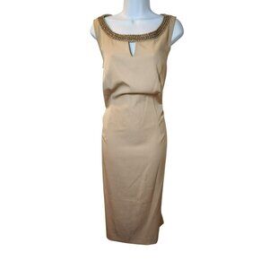 Maya Brooke Beaded Sheath Dress 16W Champagne Stretch Cocktail
